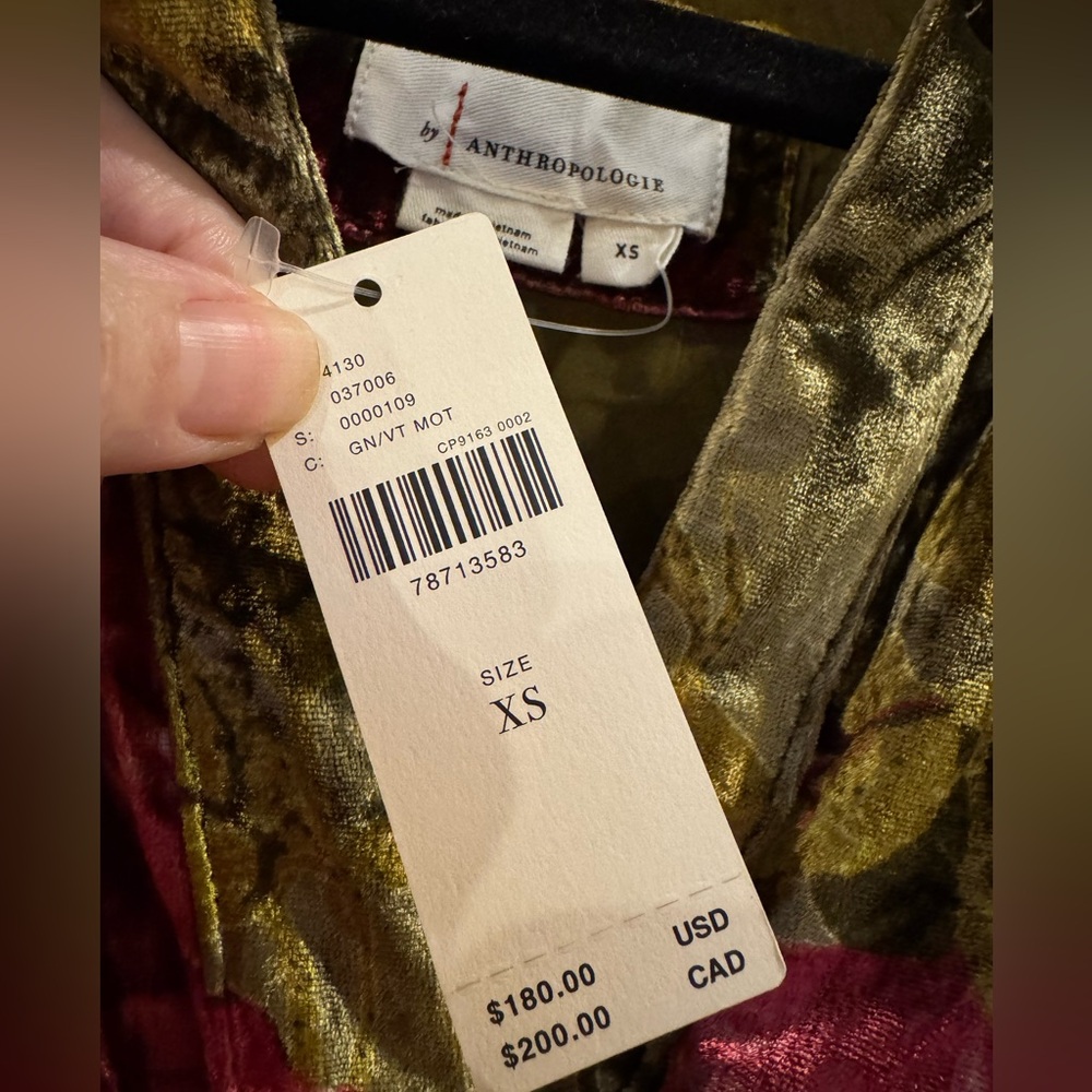 Anthropologie Velvet Maxi Dress in Pink and Green - Picture 2 of 7